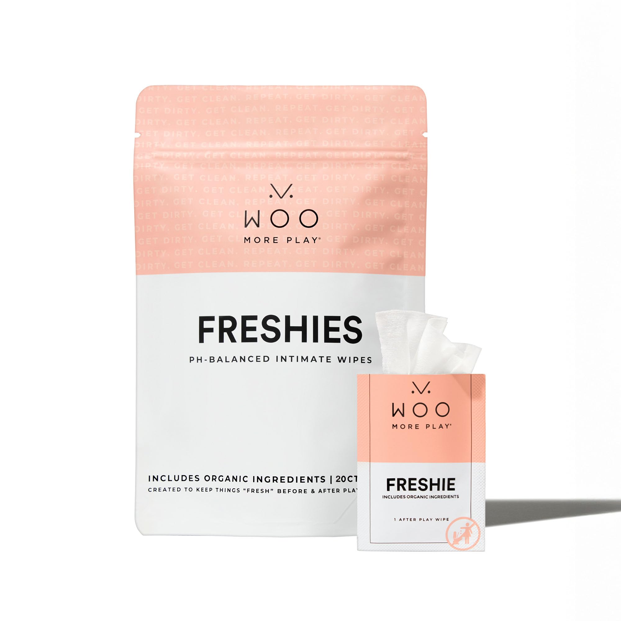 Woo More Play Freshies: All-Natural Feminine Intimacy Towelette Wipes with Coconut Water and Aloe Vera, Promotes Feminine Health & Helps Alleviate Irritation - Vegan and Cruelty Free, 20ct