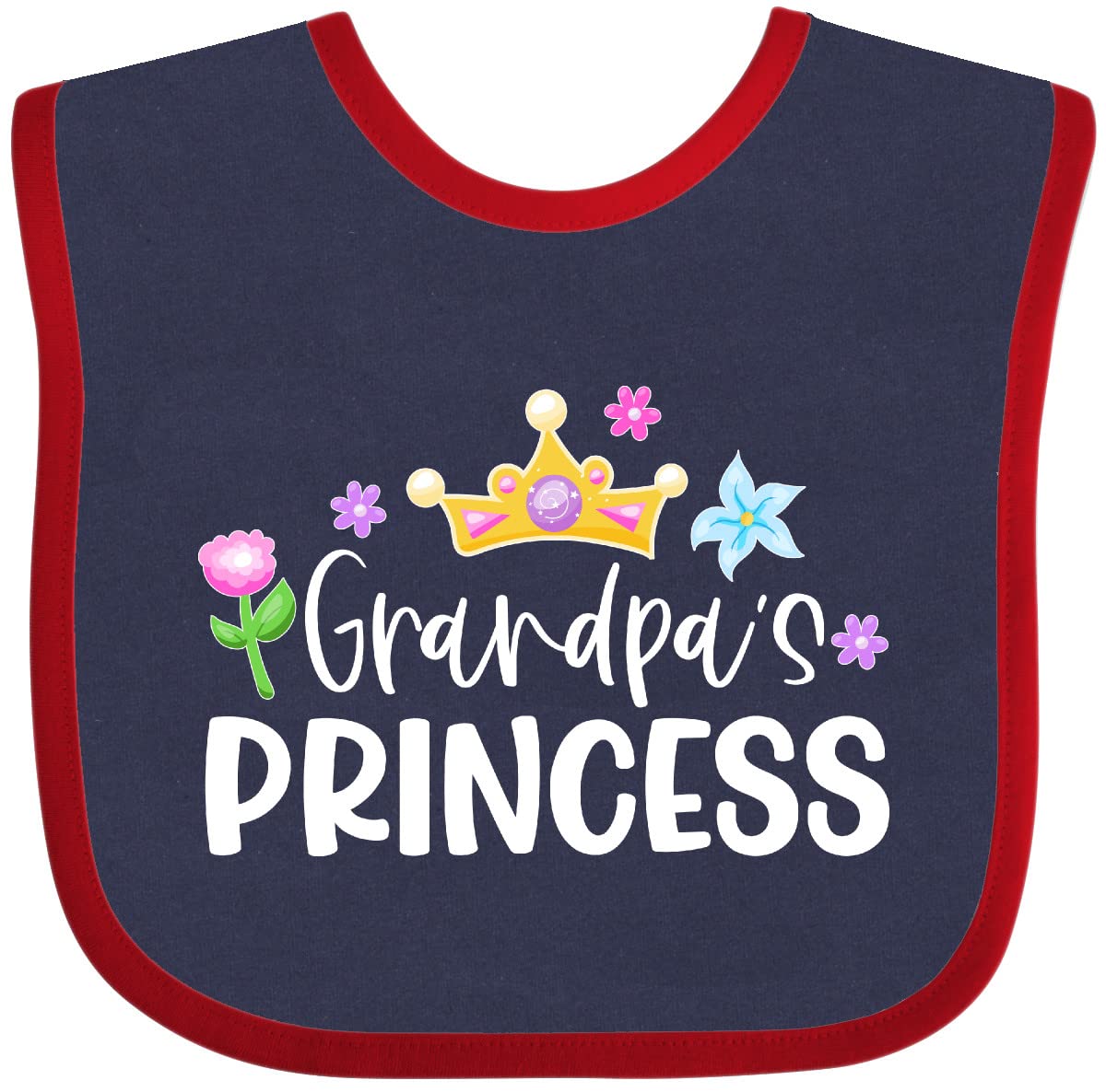 inktastic Grandpa's Princess Crown and Flowers Baby Bib Navy and Red 3d29f