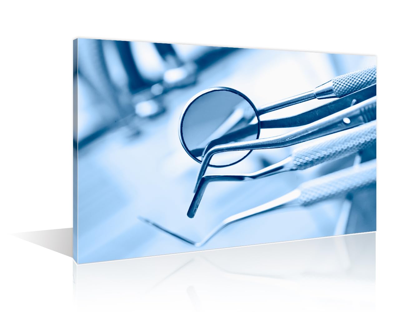 Dental Tools in Blue Wall Art Canvas Print 1 Pieces Dental Clinic Decor Vintage Teeth Medical Art Picture Wall Decor for Bedroom Print on Canvas Framed Gallery-Wrapped Ready to Hang 24" Wx36 H