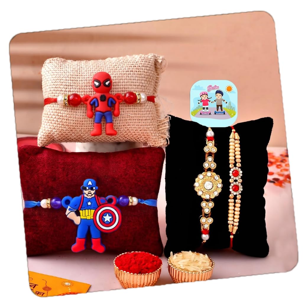 CraftVatika Rakhi Combo Set of 4 for Bhaiya Brother Bhabhi Kids 1 Fridge Magnet Rakhi for Brother and Bhabhi and Kid Designer Rakhi for Bhabhi Family Rakhi Rakshabandhan Rakhis Set-picture-5