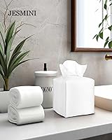 Vista 4 de Portapañuelos Cubierta de Caja de Pañuelos Blanca – Cubierta Cuadrada de Cuero para Caja de Pañuelos con Cinturón Inferior, Portacaja de Pañuelos