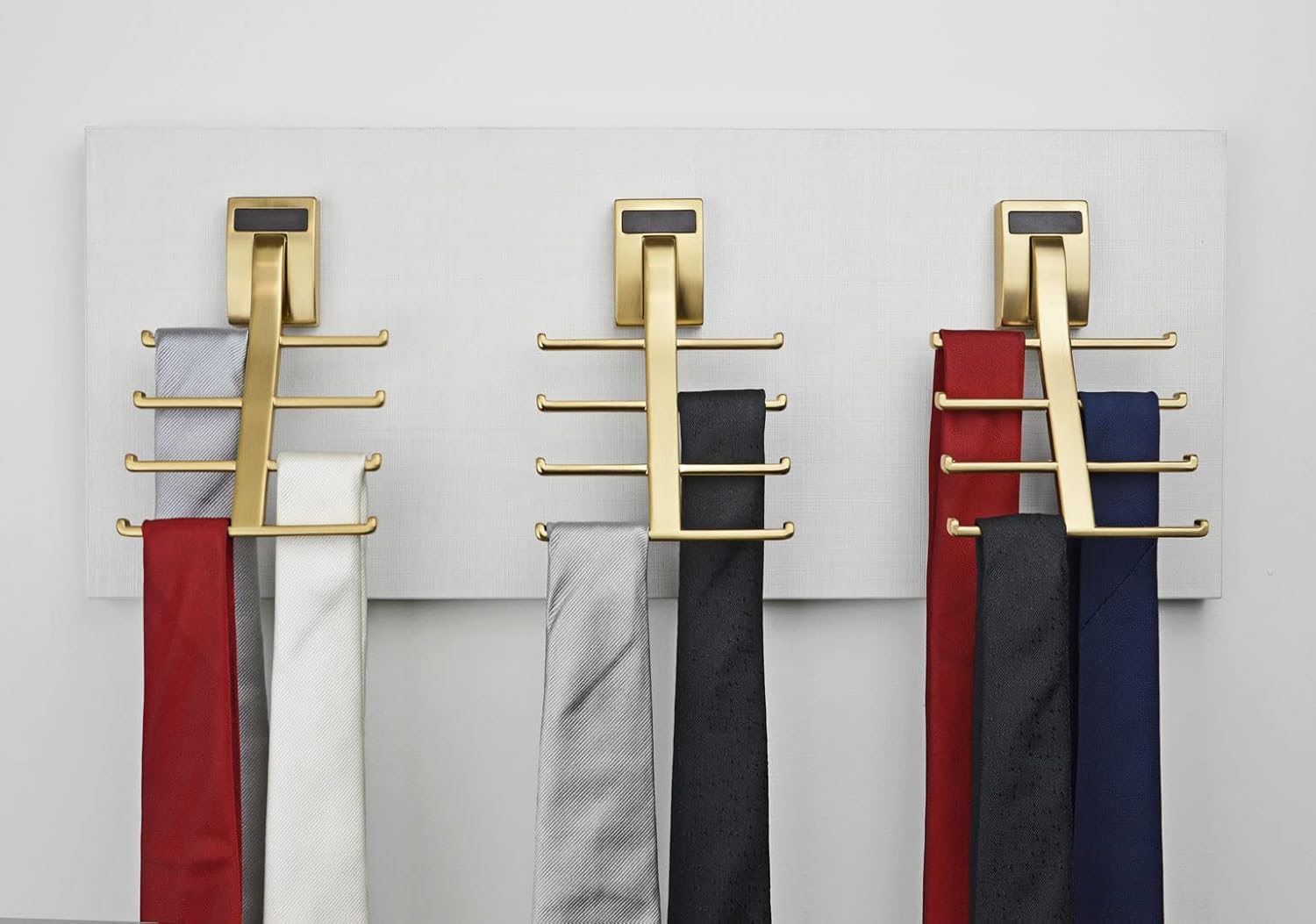 TAG Hardware Premium Space Saving Eight Tie Storage Hook Cleat Mount Organizer Rack for Home and Business (MATT Gold)