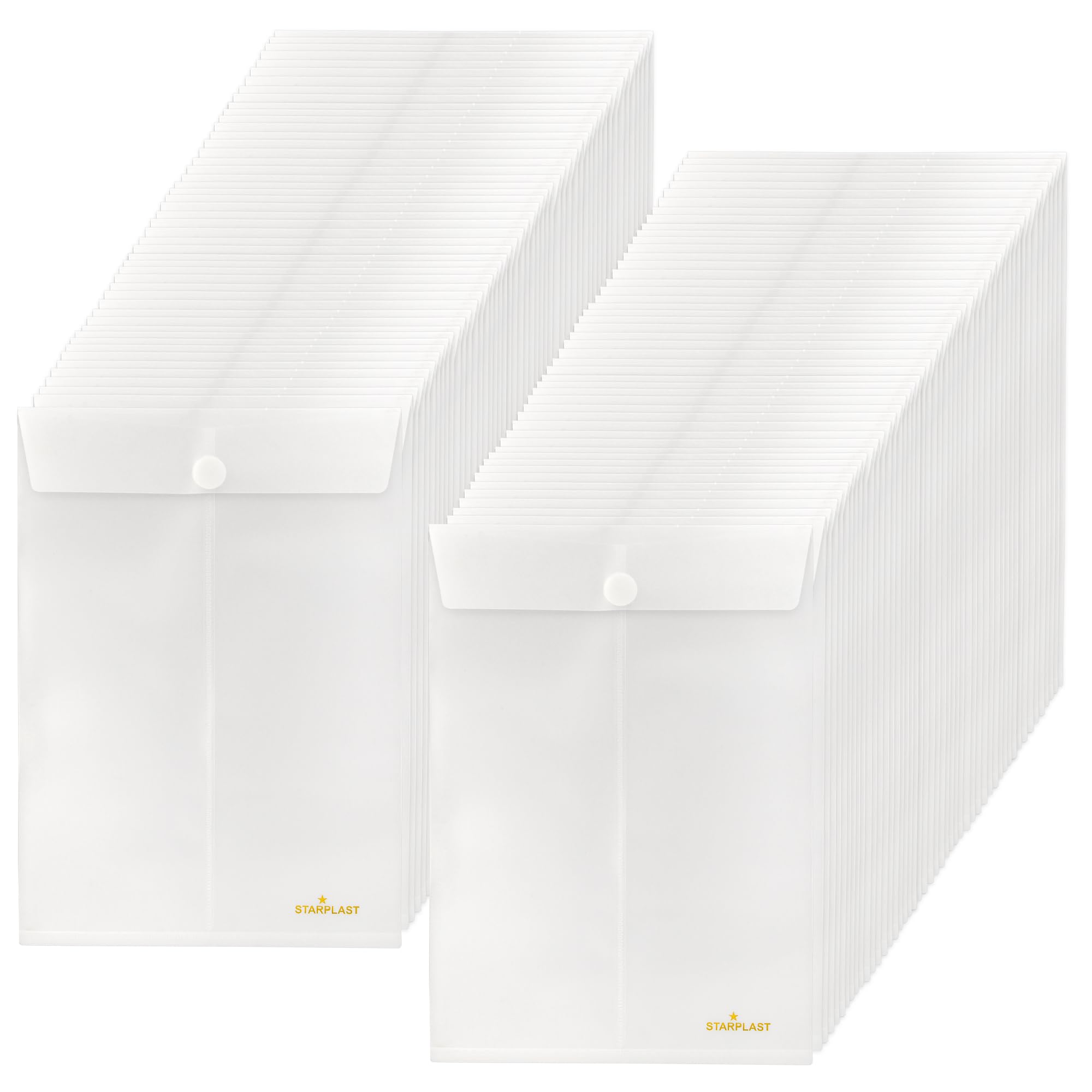 Starplast 100 Sobres Verticales Transparentes Tamaño Folio, valido para A4 240x330 mm, Cierre Adhesivo Velcro, bordes reforzados, para material de oficina, escolar, hogar, documentos - PACK 100