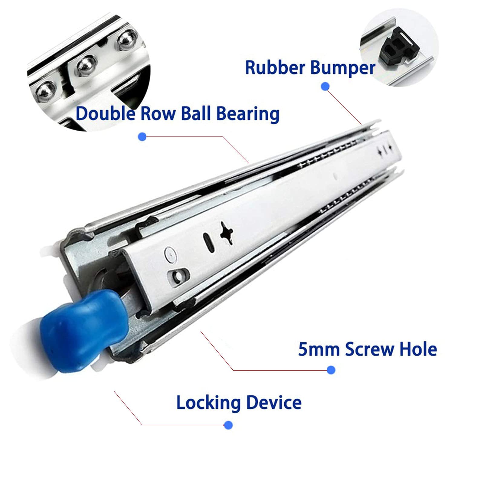 AOLISHENG 1 Paire De Glissières De Tiroir Verrouillables Résistantes De 30,5 à 101,6 Cm – Capacité De Charge De 113,4 Kg – Montage Latéral – Roulement à Billes – Extension Complète – Rail Industriel