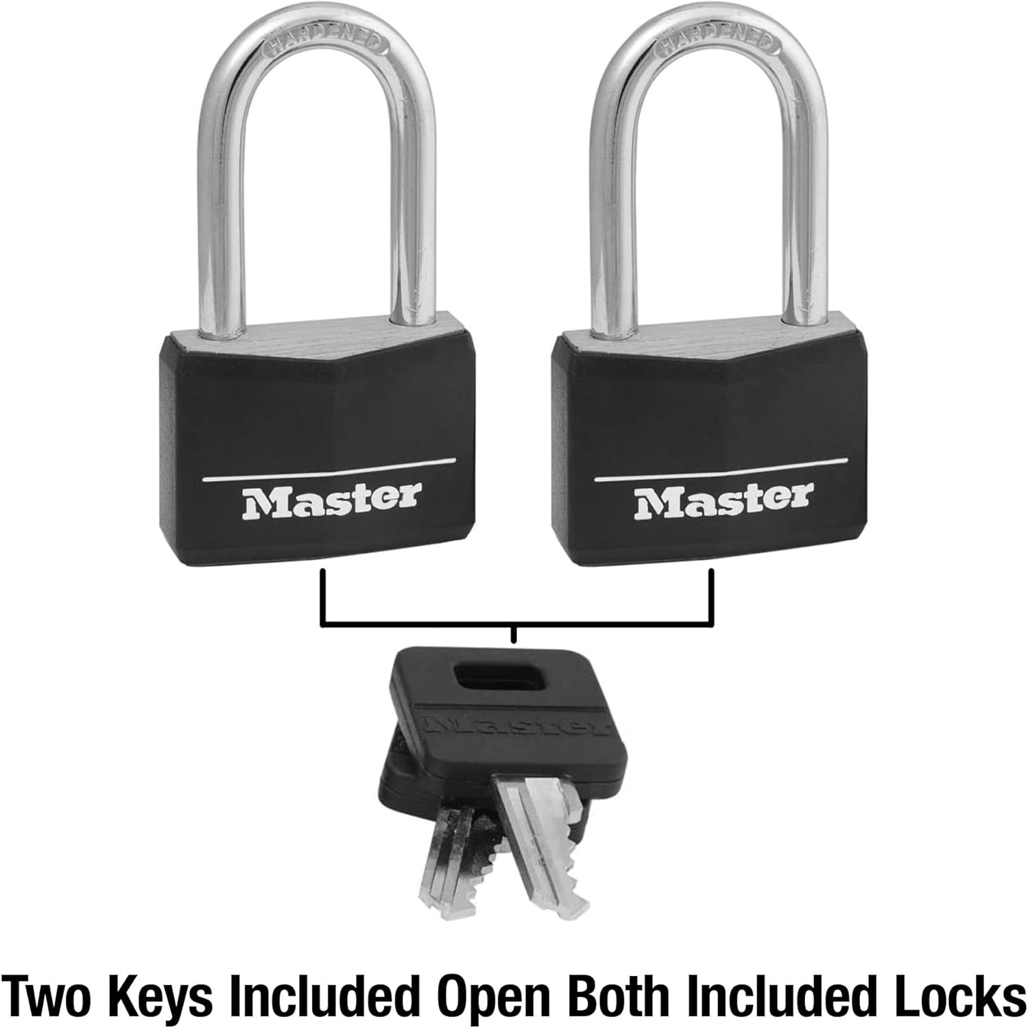 Master Lock Black Vinyl Covered Aluminum Padlock with Key, Keyed-Alike Lock for Toolboxes, Gym Lockers, or Storage Locker, 2 Pack, 141TLF