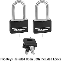 Vista 8 de Master Lock Black Vinyl Covered Aluminum Padlock with Key, Keyed-Alike Lock for Toolboxes, Gym Lockers, or Storage Locker, 2 Pack, 141TLF