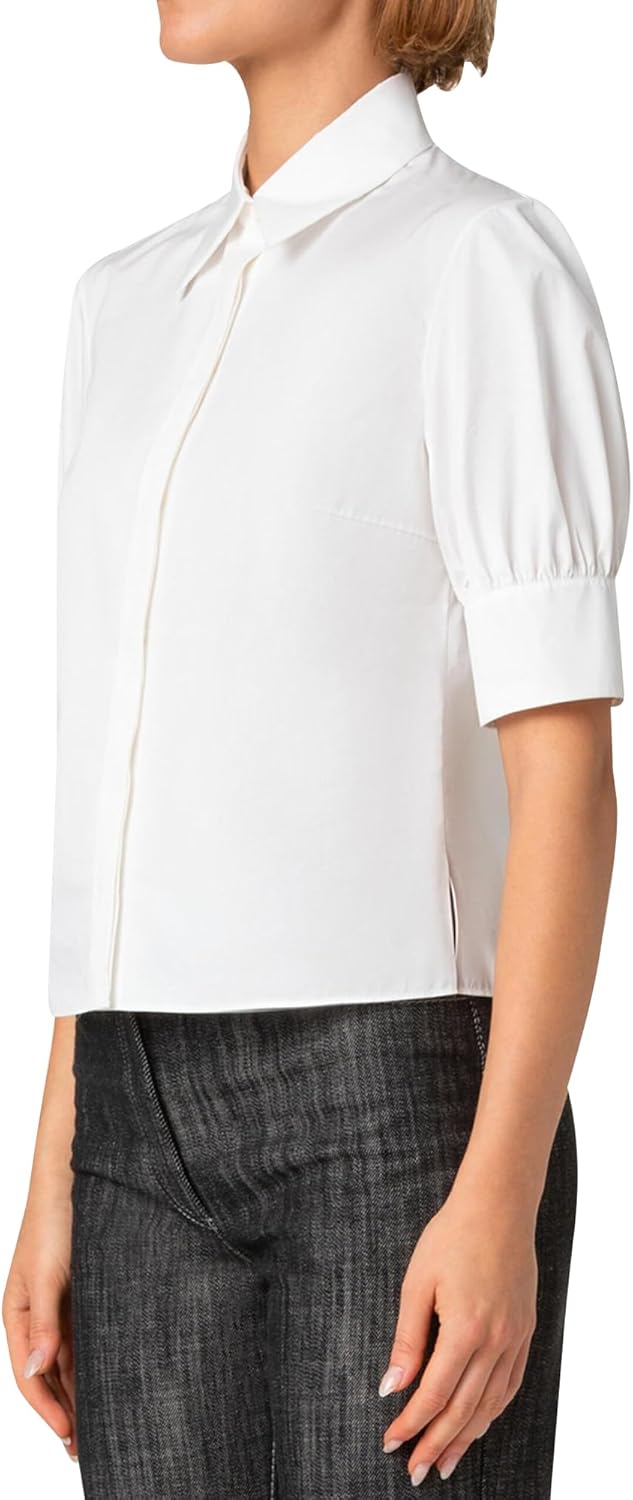 Women's Button Down Shirts Short Sleeve Puff Blouse Basic Tailored Fit Casual & Work Top - Image 2