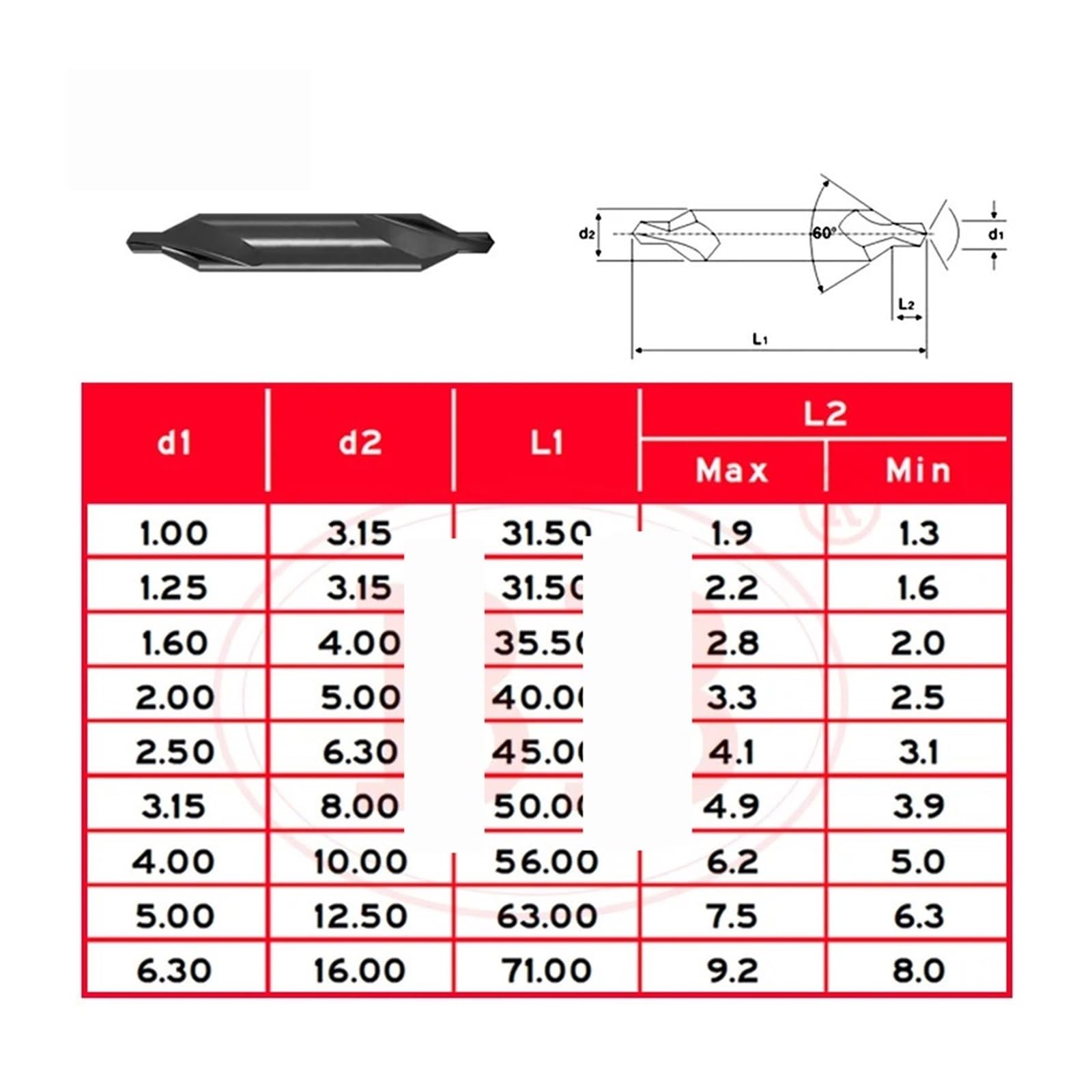 Centro Brocas HSS Taladro central HSS Co M35 avellanador chaflán listón forma A 60 grados diámetro 1 1,5 1,6 2 3,15 4 5 6 for Metal aluminio(5-(5 PCS))
