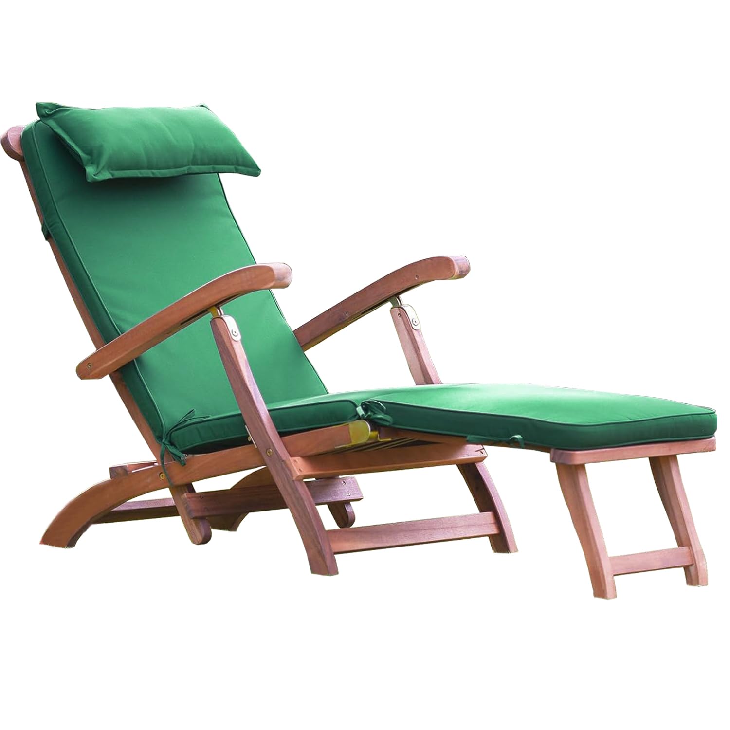 Foldable Wooden Sun Lounger with Cushioned Seat Adjustable Backrest & Footrest - Weather-Resistant Acacia Wood Recliner Chair for Garden, Patio & Poolside, Ergonomic Armrests & Space-Saving Design