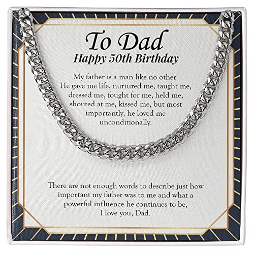 Smashings Dad 50th Birthday Necklace Gift A Powerful Influence From Daughter Son Cuban Link Chain Jewelry Box