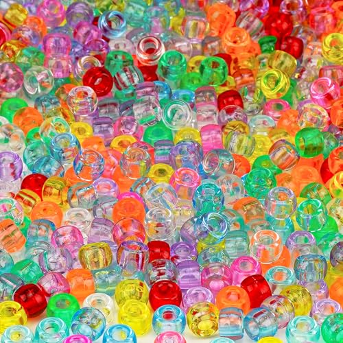 Transparent Pony Beads 1000+pcs Mix Color Plastic Bead Crystal Beads Bulk Kandi Bead Refill for Crafts
