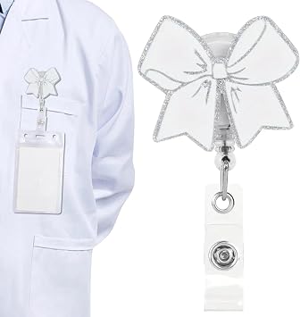 1 Pcs White Bow Badge Reel, Retractable Badge Reel for Nurse Medical Nursing Student Doctors Teacher Office Worker CNA