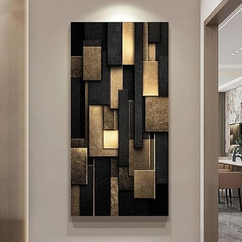 GOSRD Canvas Prints Abstract Black Golden Geometric Wall Art Neutral For Living Room Decor(60X120cm)