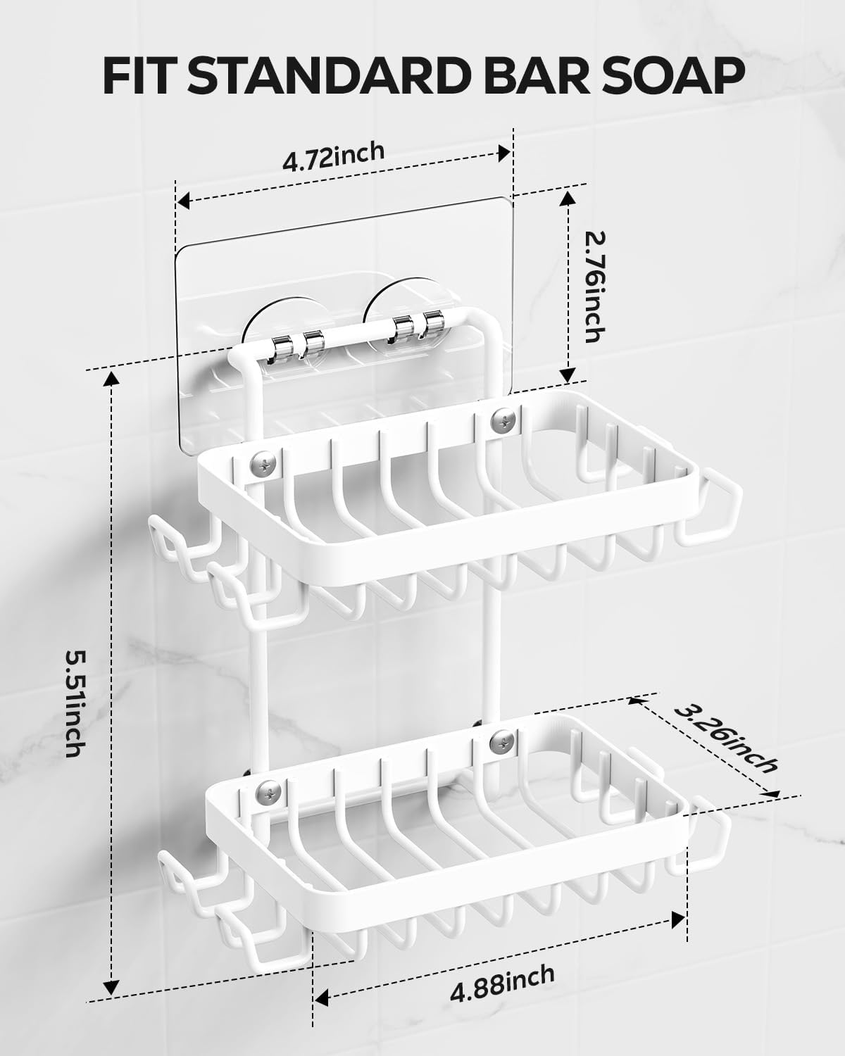 Nieifi Adhesive 2 Tier Bar Soap Holder, Stainless Steel for Shower Wall, Soap Dish for Bathroom, White - Image 5
