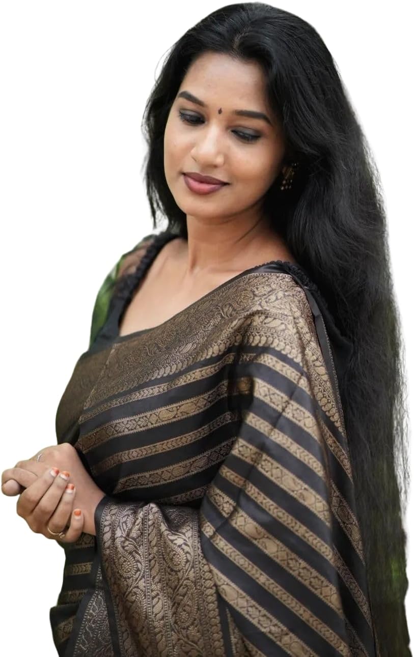 Women's Pure Kanjivaram Banarasi Sari Made of Soft Silk with Blouse Part for Wedding, Brocade, Baby Pink