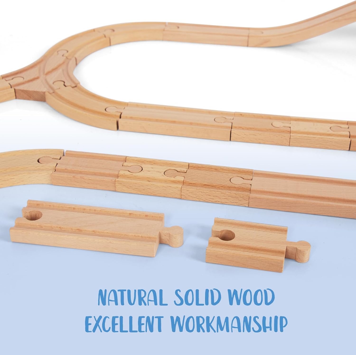 Wooden Train Tracks, 58Pcs Track Expansion Wooden Railway System image 4