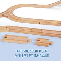 Vista 4 de Wooden Train Tracks 58 Piece Set, Track Expansion and 9 Distinct Pieces - 100% Compatible with All Major Brands Including Thomas Wooden Railway