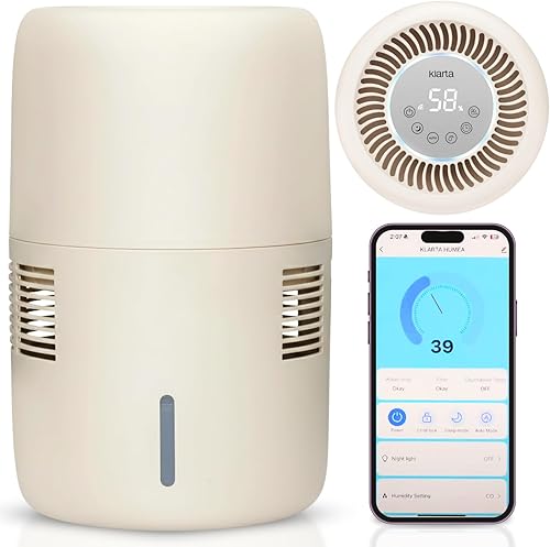 Humea Humidificador evaporativo inteligente con WiFi y control de aplicación, tanque de 3 L, 4 velocidades, 10.1 fl ozh - Silencioso, sin niebla,
