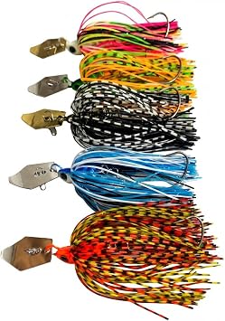 Bladed Jig Fishing Lures Kit 5pcs Multi-Color Chatterbait Set with Storage Box, Strong Vibration Action, Ultra-Sharp Heavy Wire Hooks, 3/8 Oz Chatterbait Fishing Lures