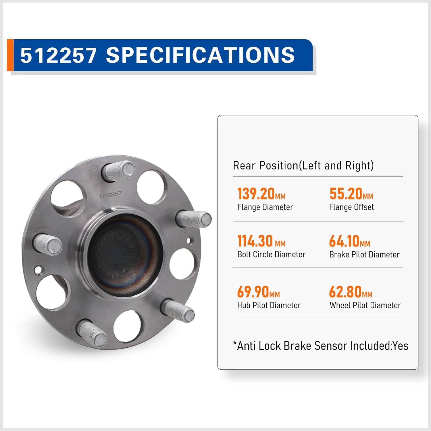 PAROD 512257 Pack of 2 Rear Wheel Hub Bearing Assembly Compatible with 2006-2011 Honda Civic LX GX DX