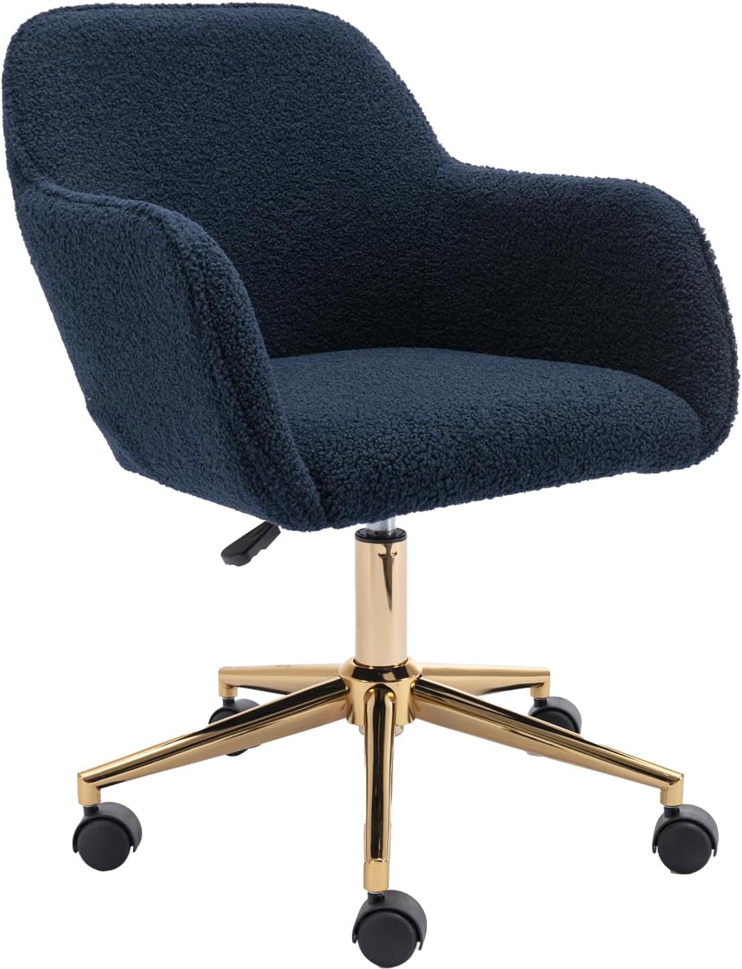 DEKKETO Blue Teddy Swivel Desk Chair, Makeup Vanity Chair with Wheels