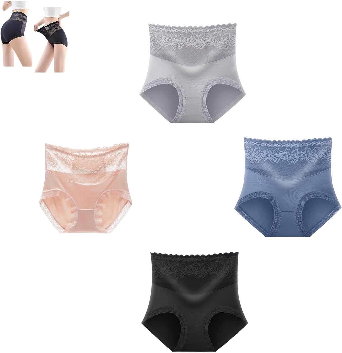 Mellycharm Lacyfit - Silky Comfort High Waist Hiplift Panties,Lace Tummy Control Butt Lift Panties