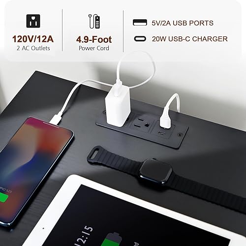 Miniatura 8 de LOAKEKEL Juego de 2 mesitas de noche LED, mesita de noche negra con estación de carga, cómoda alta con 4 cajones de almacenamiento