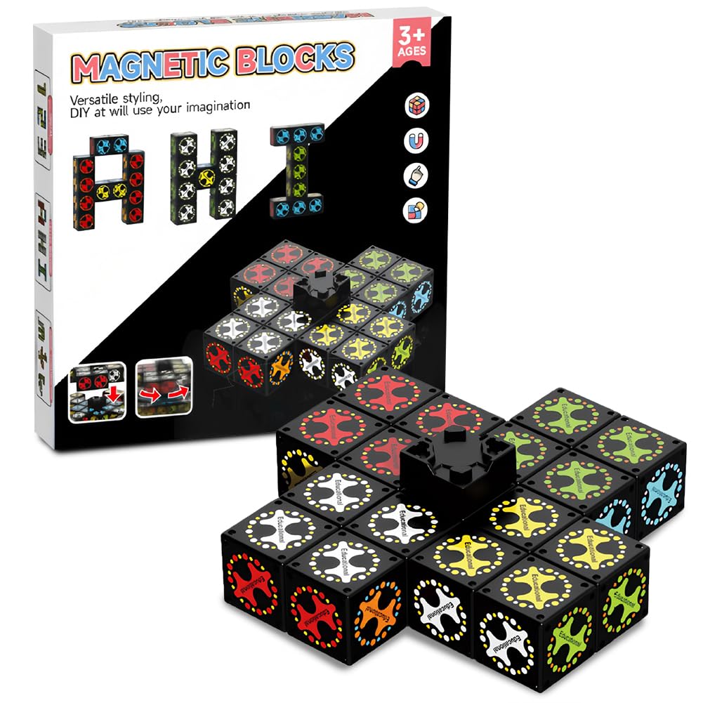 Magnetic Fidget Toy for Kids，Fidget Spinner Toys with 12 Glow in Dark Blocks, Fidget Spinner for Kids Teens Adults, DIY Magnetic Spin Top Hand Toy, ADHD Autism Sensory Toys