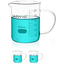 Glass Beaker with Handle, Vol. 600ml, 3.3 Borosilicate Griffin Low Form with Printed Graduation,Pack of 2,IN-BKLH600A