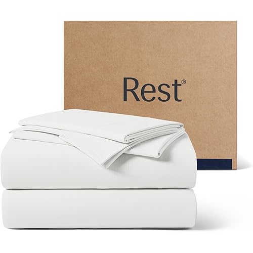 REST® Evercool®+ Cooling Sheet Set, King Size, Arctic White, Breathable Bed Sheets for Hot Sleeper and Night Sweats, with Pillowcases, with Ionic+ Self-Cleaning Silver Yarn for Sensitive Skin, 4PCS