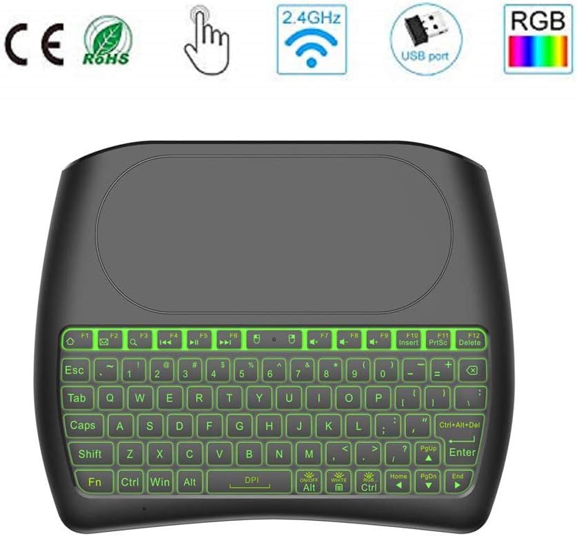 Sxstar 2.4Ghz Mini Wireless Keyboard with Large Touchpad Mouse, Rechargable Li-ion Battery & Multi-Media Handheld Remote for for Google Android TV Box HTPC IPTV Projector PC PS4(RGB Backlit)