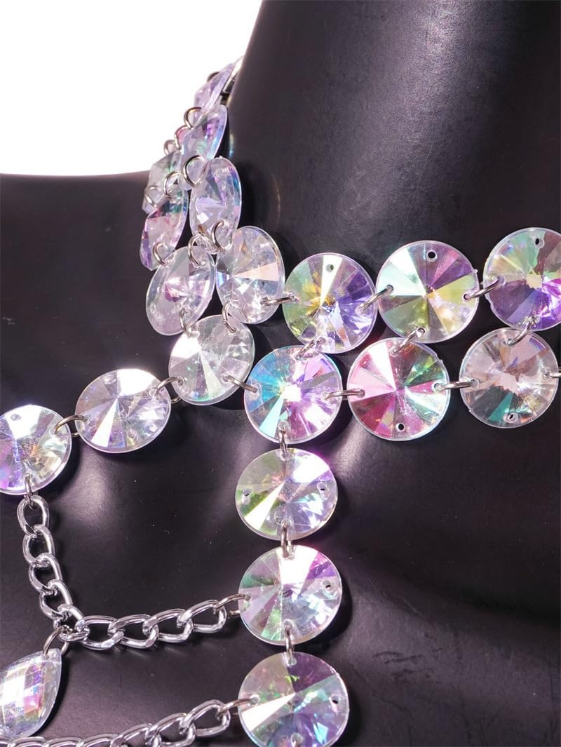 Acrylic gemstone sexy backless tassel chest accessory