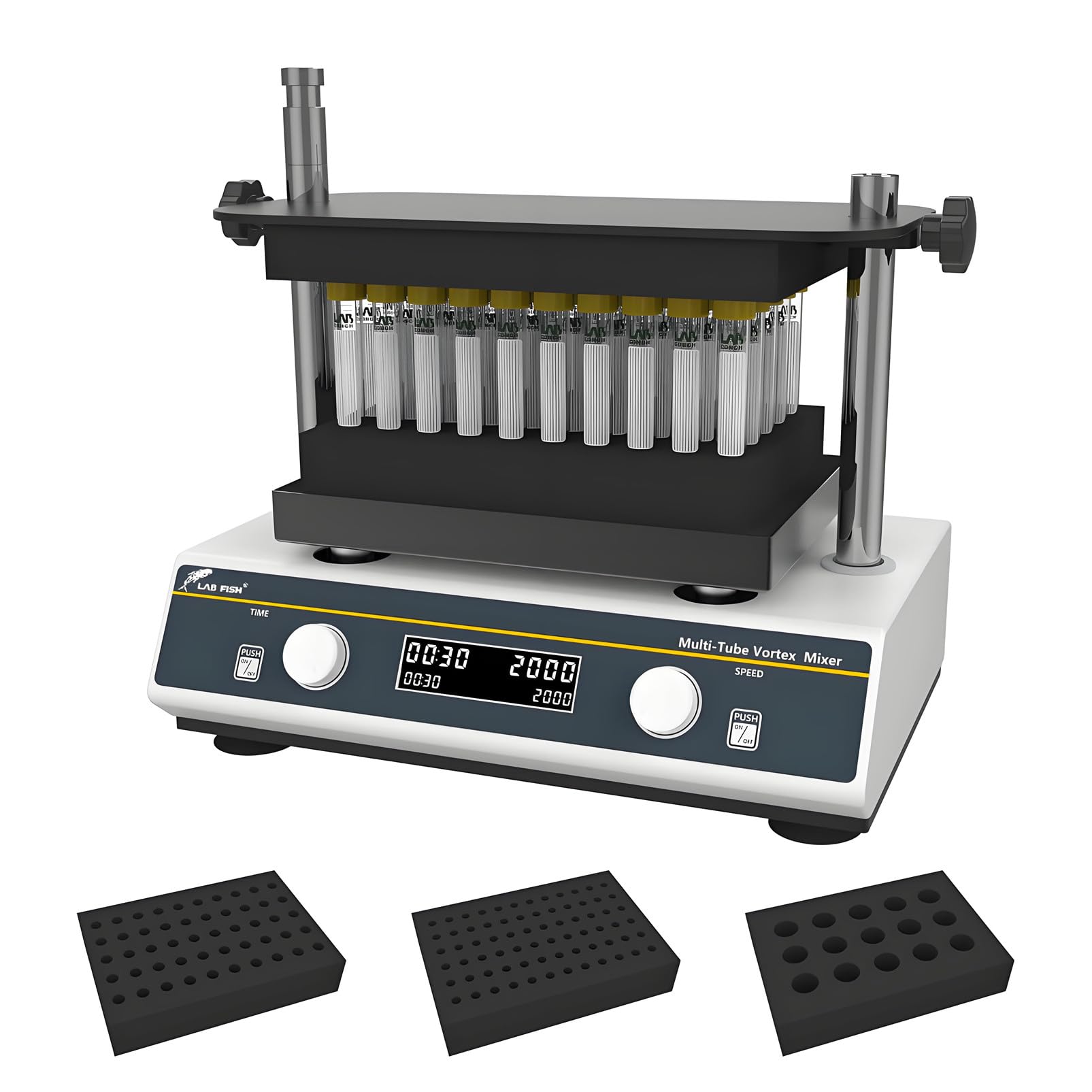 Agitador Vortex para Tubos de Ensayo de Laboratorio, 1.5 ml/2 ml/5 ml/10 ml/15 ml/50 ml, Velocidad Ajustable 500-3000 RPM, 3 Módulos, Mezclador de Laboratorio