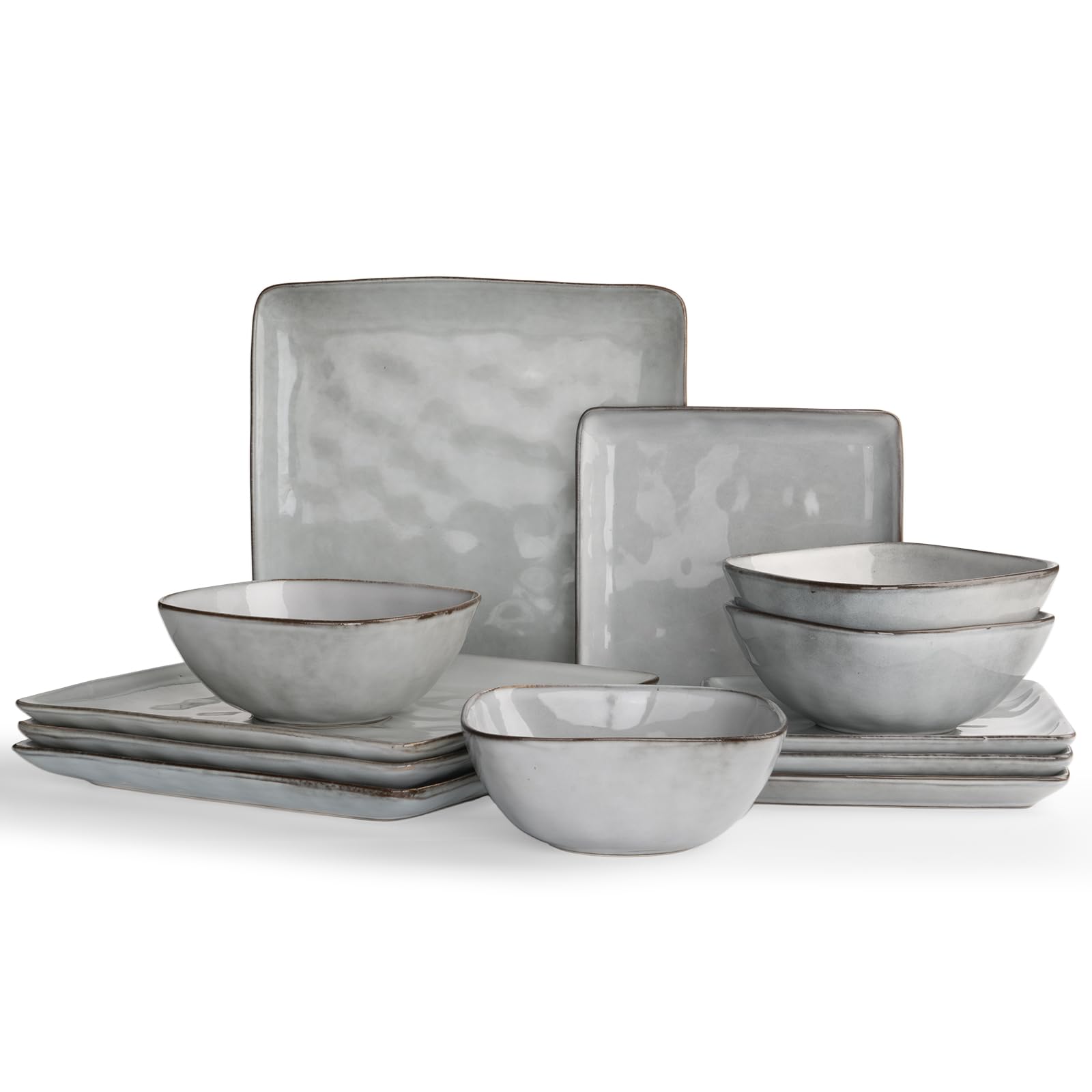 Service vaisselle pour 4 assiettes et bols carrés compatible micro-ondes lave-vaisselle