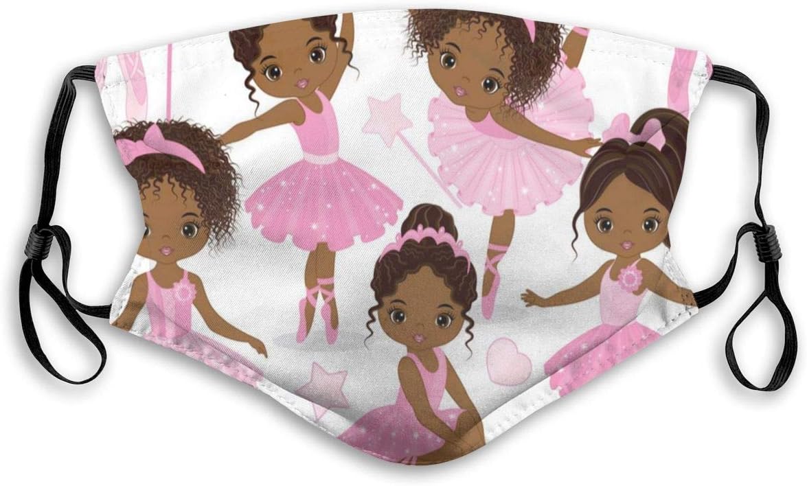 Cute Little African American Ballerina Dancing Face Mask Bandanas Face Cover Headwear Balaclavas Reusable for Dust Outdoors