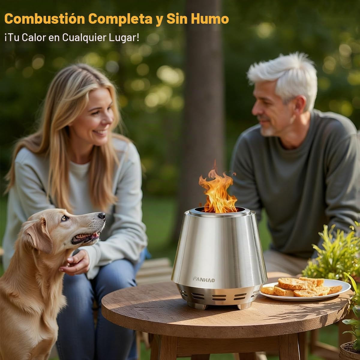 FANHAO Brasero Exteriores, Brasero sin Humo SUS304 Acero Inoxidable Mini Chimenea de Mesa Cesta para Fuego Barril de Fuego con Soporte Bolsa de Almacenamiento, Apto para Acampar y Uso al Aire Libre
