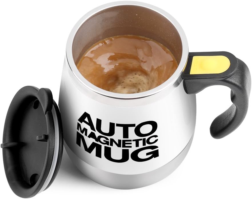– Fdit Automatic Mixing Cup, Automatic Stirring Stainless Steel Coffee Mug (White)