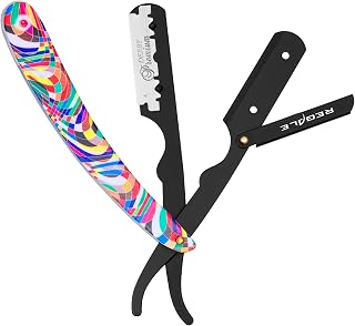 Straight Razor, Professional Barber Shavette Razor, Multi Color Abstract Handle, Stainless Steel Folding Straight Edge Razor for Men, Beard Shaping Hairline Detailing For Salon