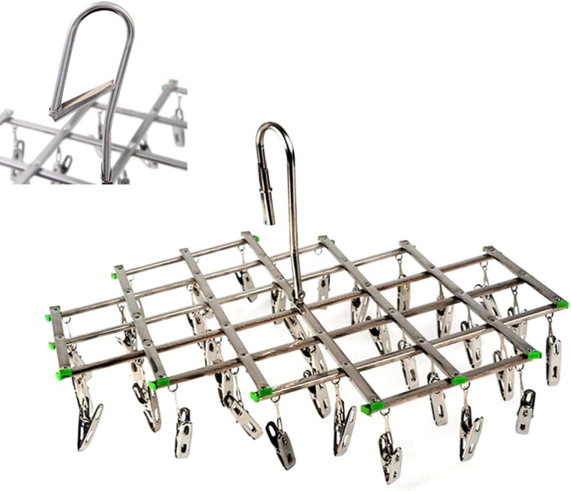 Stainless Steel 35 Clip Folding Drying Rack Hanger for Socks