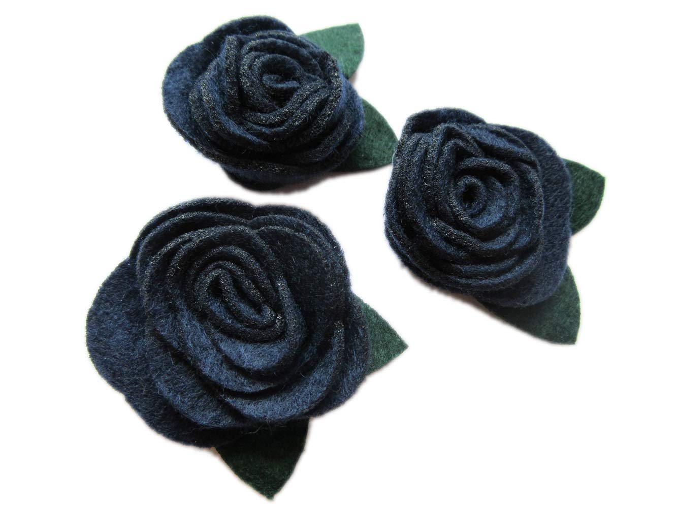 YYCRAFT 20 Pcs of 2" Felt Rosette with Leaf,Felt Rose Flowers Applique for DIY Headband Supplies(Navy)