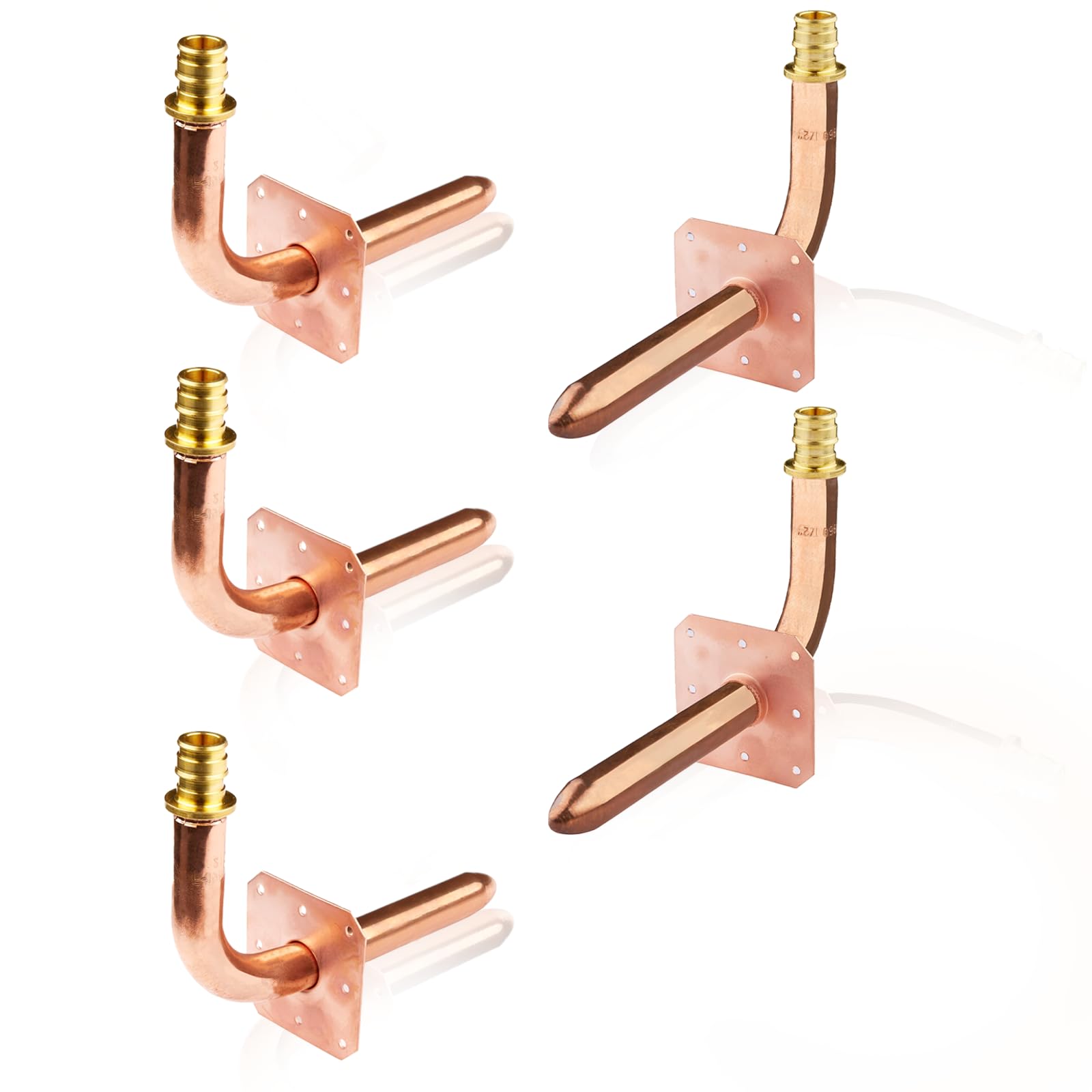 HeSun Paquete de 5 codos de expansión Pex-A de cobre de 1/2 pulgada, 6 pulgadas de longitud PEX Stub-Out con brida de pared, ASTM F1960