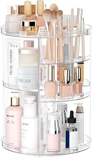 Jiavarry Rotating Makeup Organizer: 8 Adjustable Layers, 360° Spinning Skincare Storage with Brush Holder for Vanity