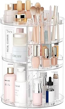 Rotating Makeup Organizer, DIY 8 Adjustable Layers Spinning Skincare Organizer, Cosmetic Display Case with Brush Holder Perfu