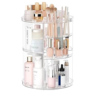 Rotating Makeup Organizer DIY 8 Adjustable Layers Spinning Skincare Organizer Cosmetic Display Case with Brush Holder Perfume Tray