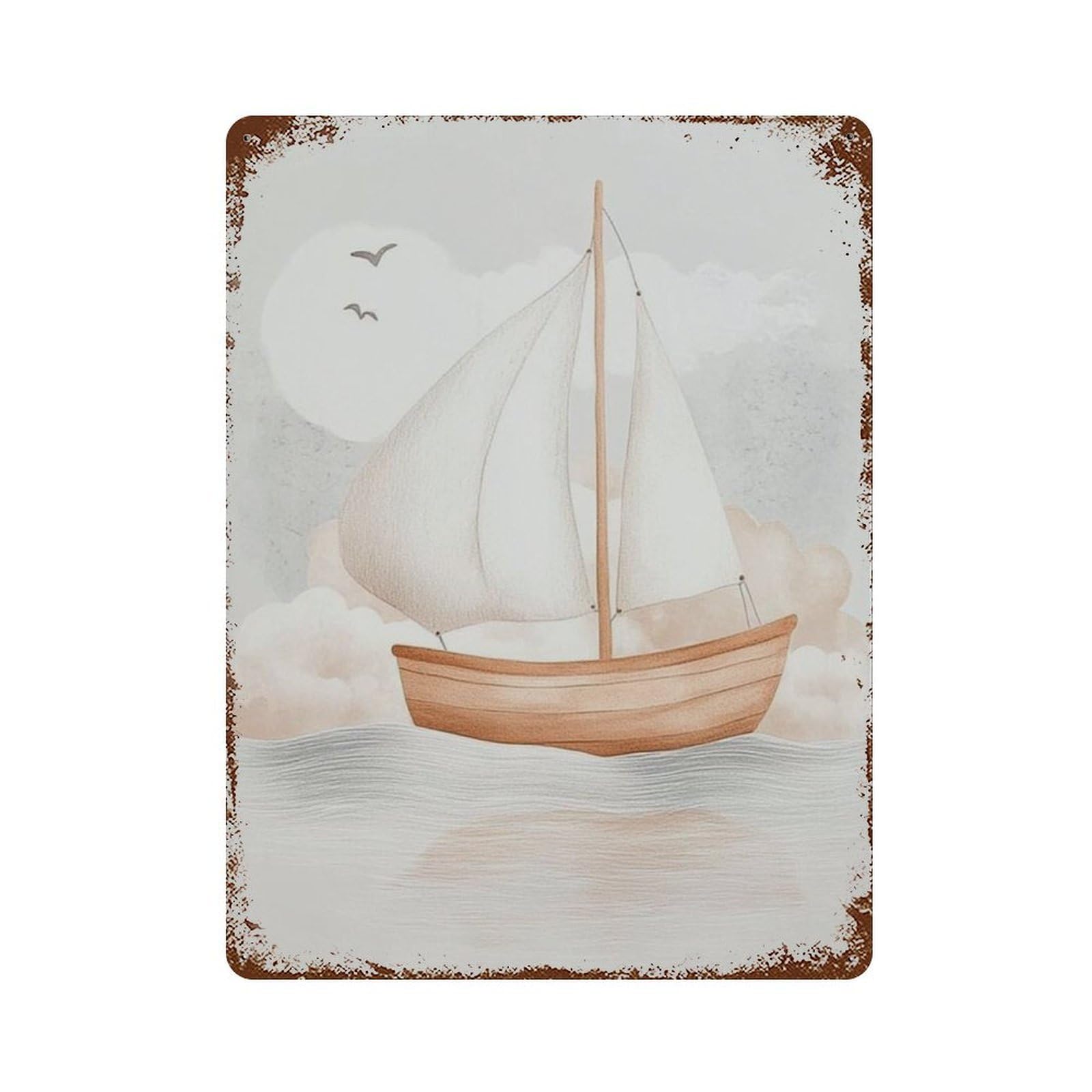 xiaoxiaoshen Sailboat Minimal Coastal Nautical Calm Sea Soft Neutral Beach Wall Decor Art Metal Tin Poster Modern Home Decor Art Home Bar Shop Decorations Vintage Sign 40x30cm