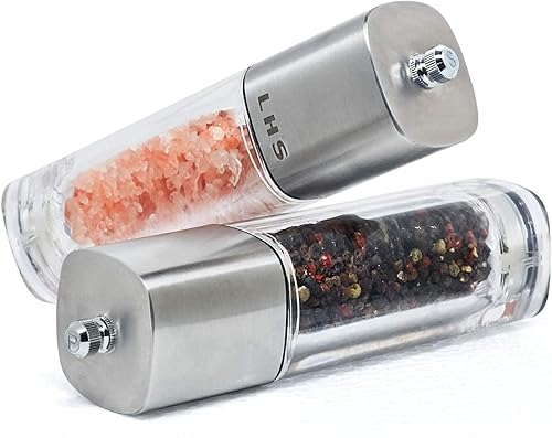 Miniatura 2 de LHS Molinillo de sal y pimienta, juego de 2 molinillos de acero inoxidable con mecanismo de precisión y rotor de cerámica con grosor ajustable