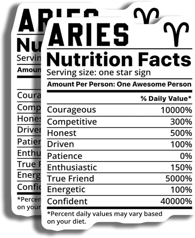 Aries Nutrition Facts Stickers - Funny Zodiac Sign Stickers - Astrology Enthusiast Stickers - 2 Pack - 5