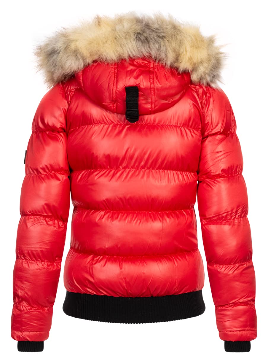 Geographical Norway Bugs Lady - Parka Longue Epaisse Chaude Femme Automne Hiver - Manteau Fin Capuche Fausse Fourure - Blouson Coupe Vent - Doudoune Elegante Femmes (Rouge XXL)