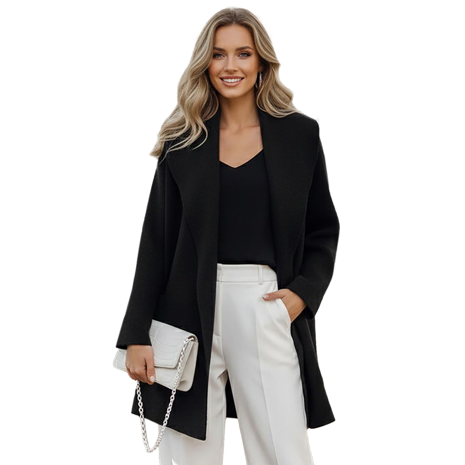 CHICWISH Women Wide Collar Open Front Knit Cardigan Coat Fall Winter Shawl Knit Sweater Coat Outwear with Pockets