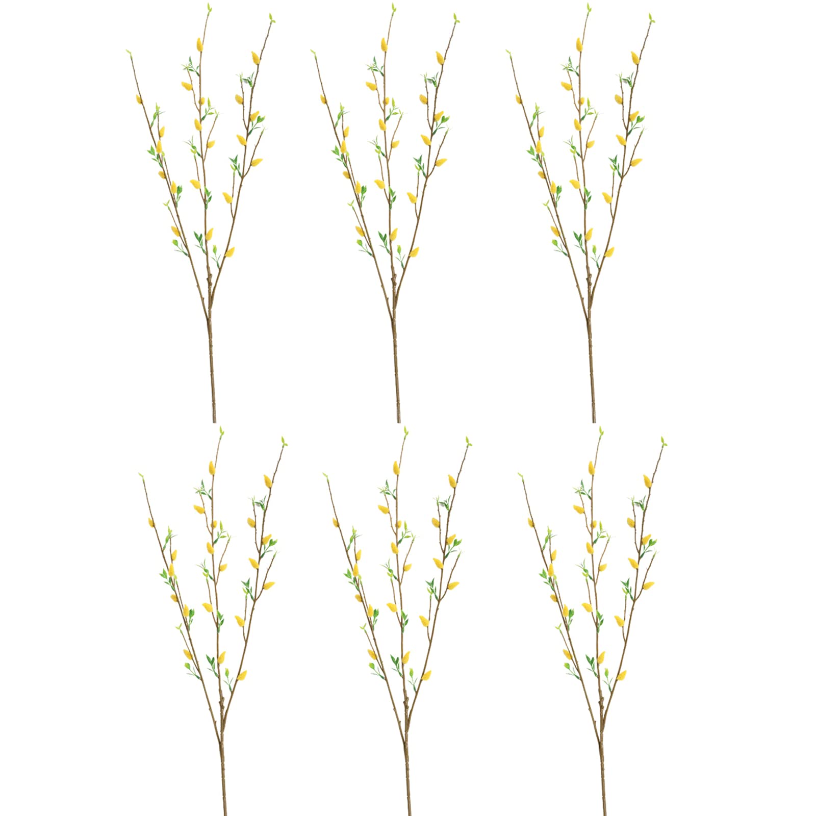 Wnvivi 6 Packs Artificial Pussy Willow Branches, 33 Inch Long Stem 3 Heads Fake Willow Branch Stems Artificial Flowers for Tall Vase Artificial Greenery Stems for Home DIY Decor, Yellow